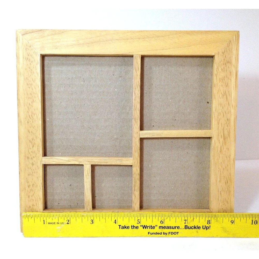 Vintage 9 x 9 Natural Wood Picture Frame Stand or Hang Holds 5 Photos